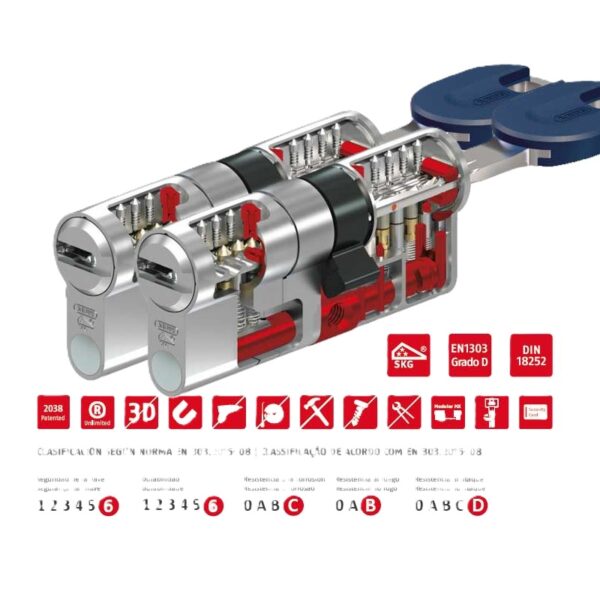 PAREJA DE CILINDROS ABUS BRAVUS MX PRO MAGNET  IGUALADOS CON 10 LLAVES.
